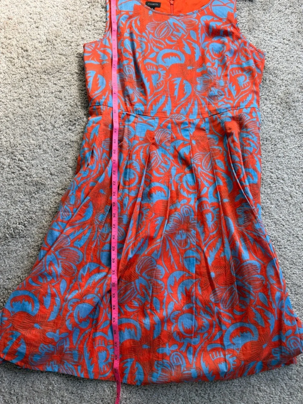 Talbots Orange Blue Floral Sleeveless Cotton Fit & Flare Dress Knee Length SZ 12 - Picture 12 of 14